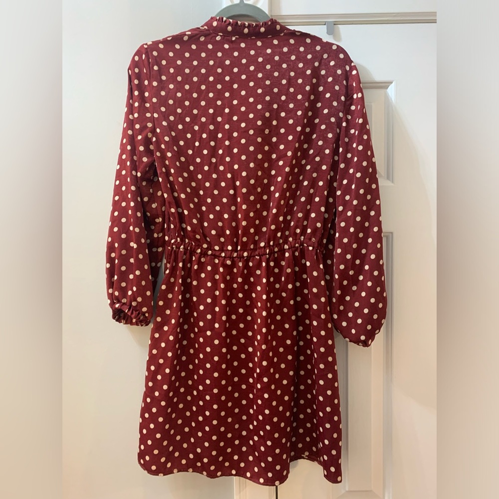 NWOT Women ZARA POLKA DOT SILKY / SATIN MINI DRESS BLOGGERS FAV Wine Small (Q) - Picture 12 of 12